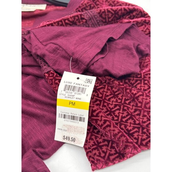 Style & Co Petite Velvet-Trim Blouse, Scarlet Wine, Sz. PM - Picture 7 of 11